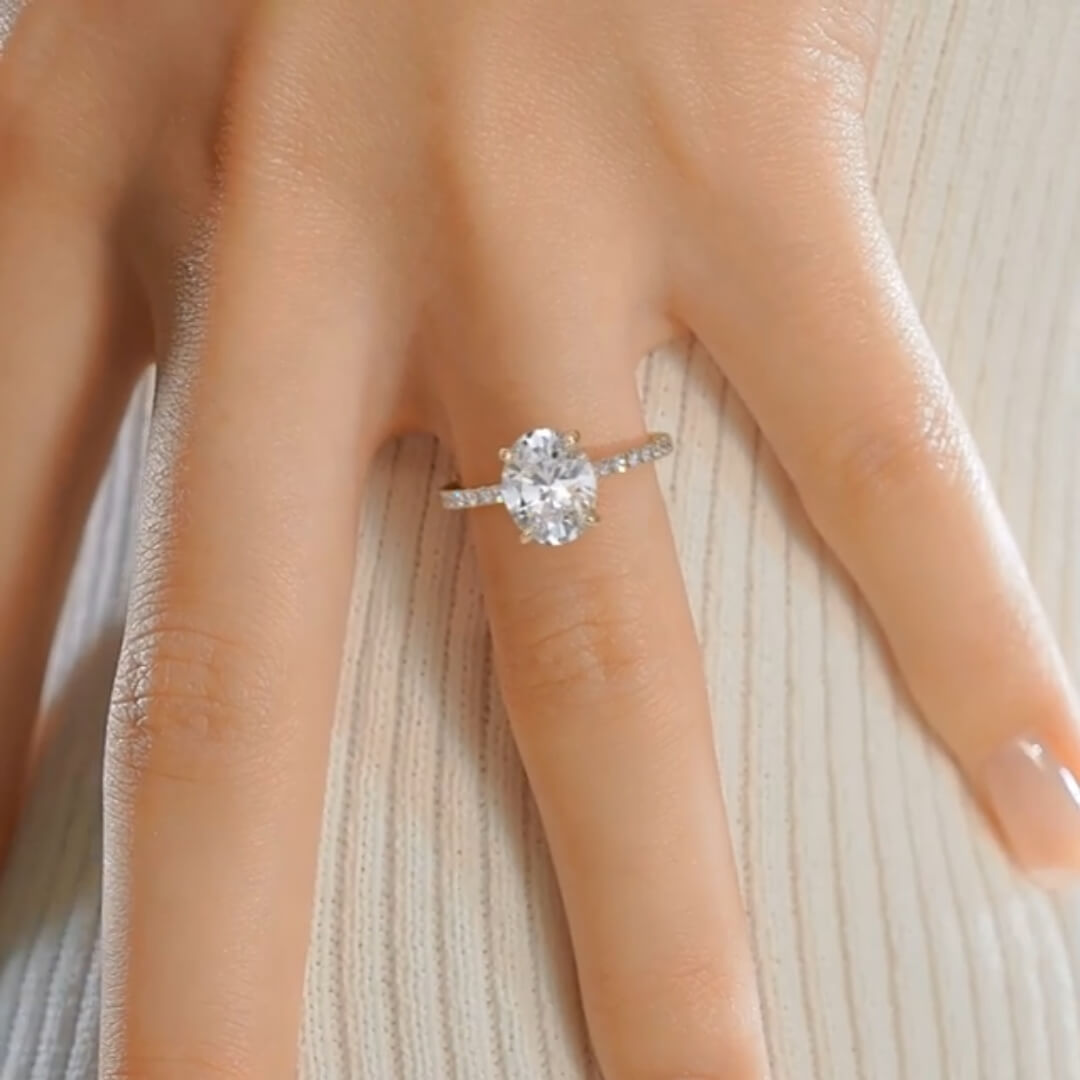 Radiating Solarii Moissanite 3.0ct Oval Cut 925 Sterling Silver Hidden Halo Engagement Ring