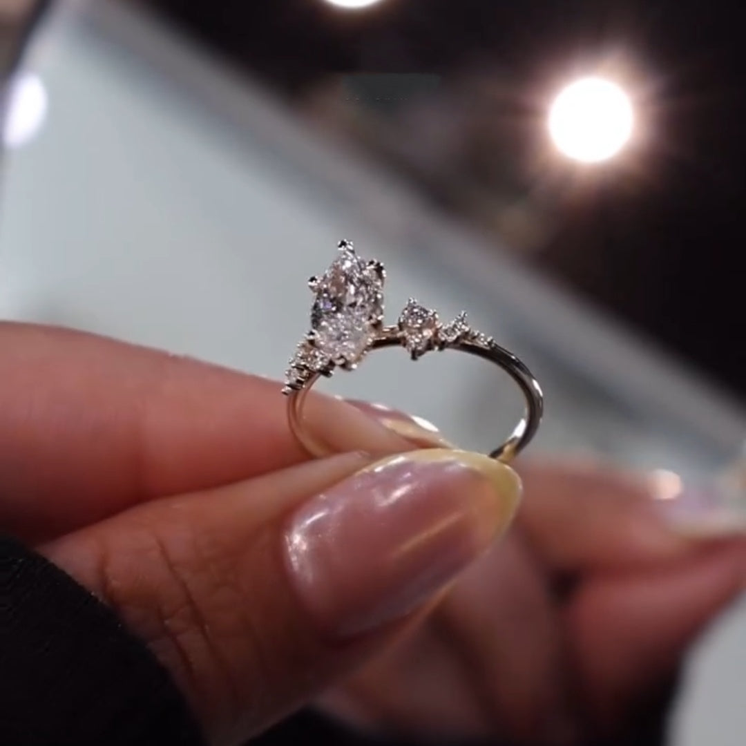 1.0ct Marquise Cut Asymmetrical Cluster Engagement Ring In Sterling Silver