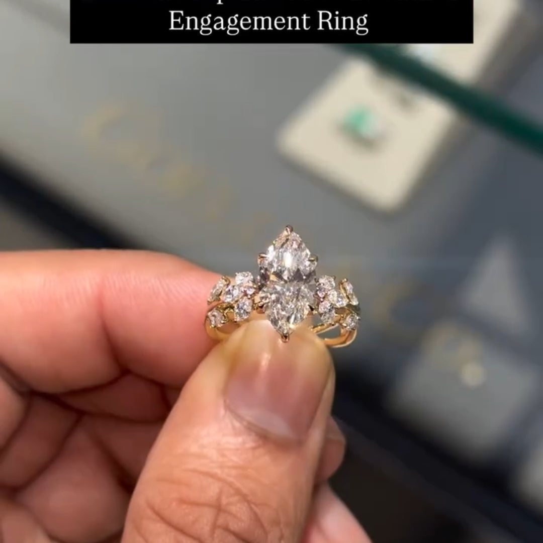 Gorgeous Vintage-Inspired 2.0ct Marquise Cut Cluster Ring In Sterling Silver