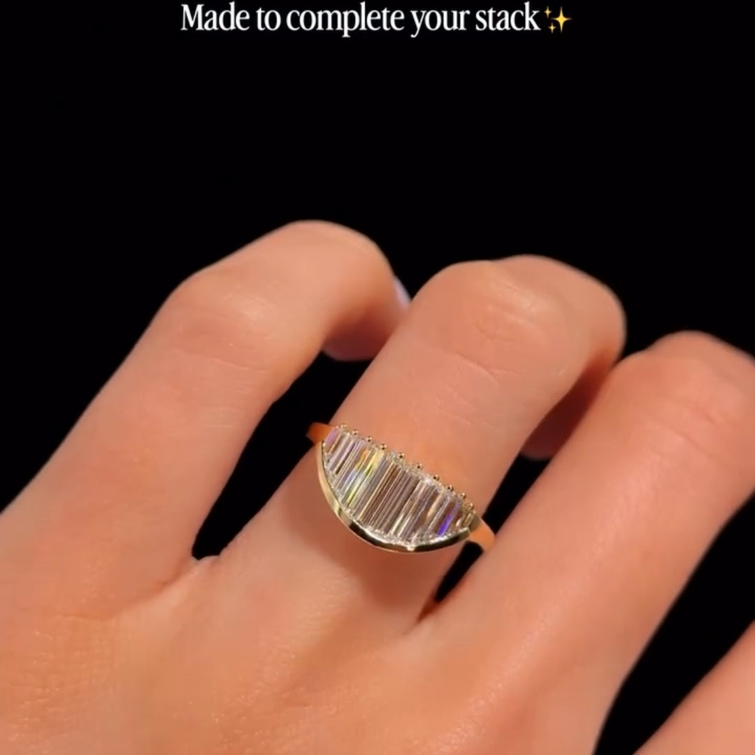 Art Deco Baguette Cut Half Moon Statement Ring