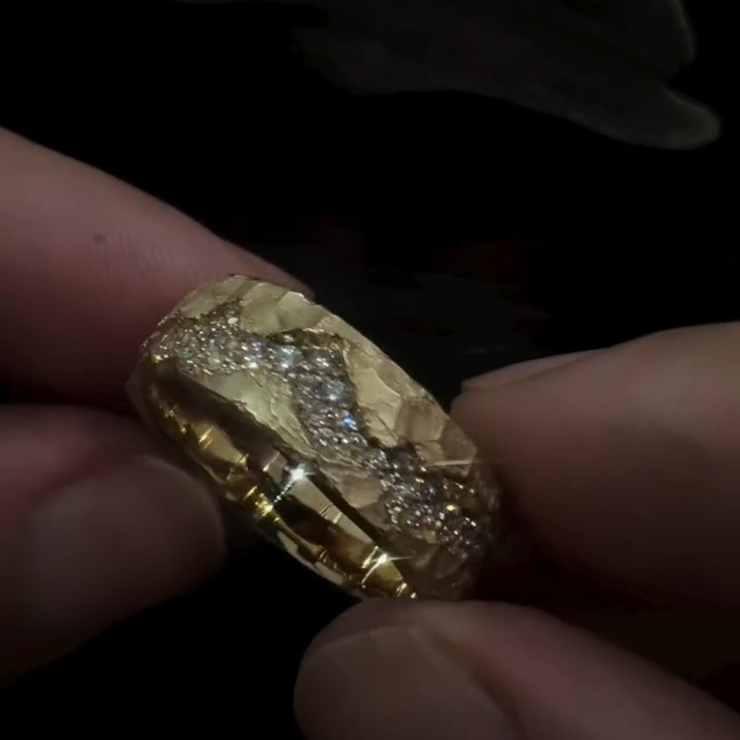 Rustic Hammered Finish Diamond River Wide Band Ring