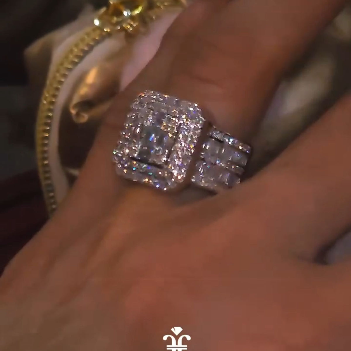 Grand Emerald Cut 4.0Ct Composite Ring 925 Sterling Silver Gold Plated Engagement Ring