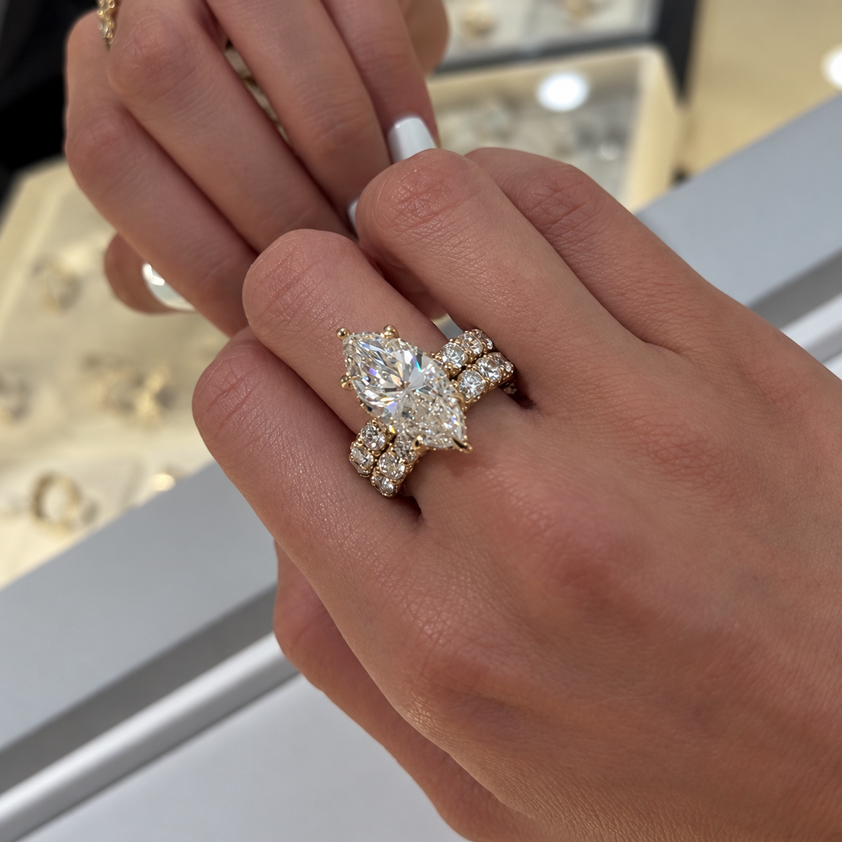 5.0ct Marquise Cut Gemstone Bridal Ring Set With Heavy-Duty Pave Band