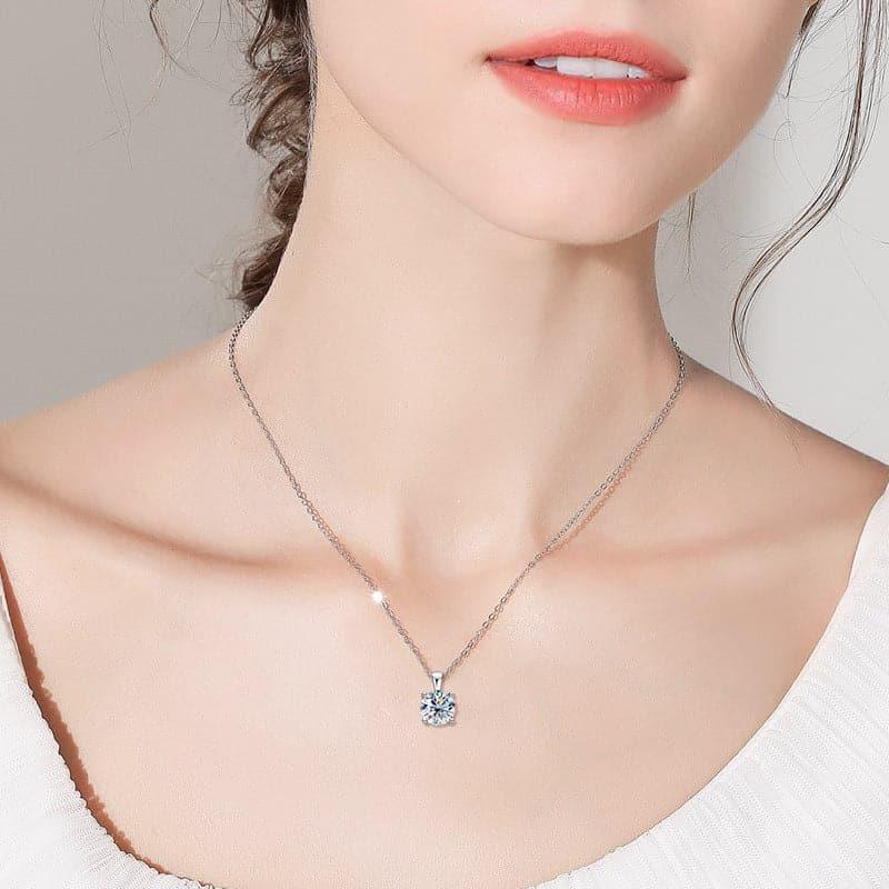 Solarii Moissanite 1.0ct Round Cut 4 Prong 925 Sterling Silver Necklace