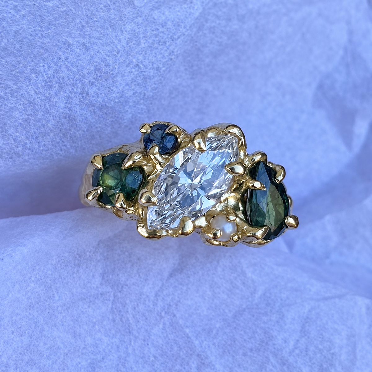 Enchanted 2.0ct Marquise Cut Colorful Cluster Ring in Sterling Silver