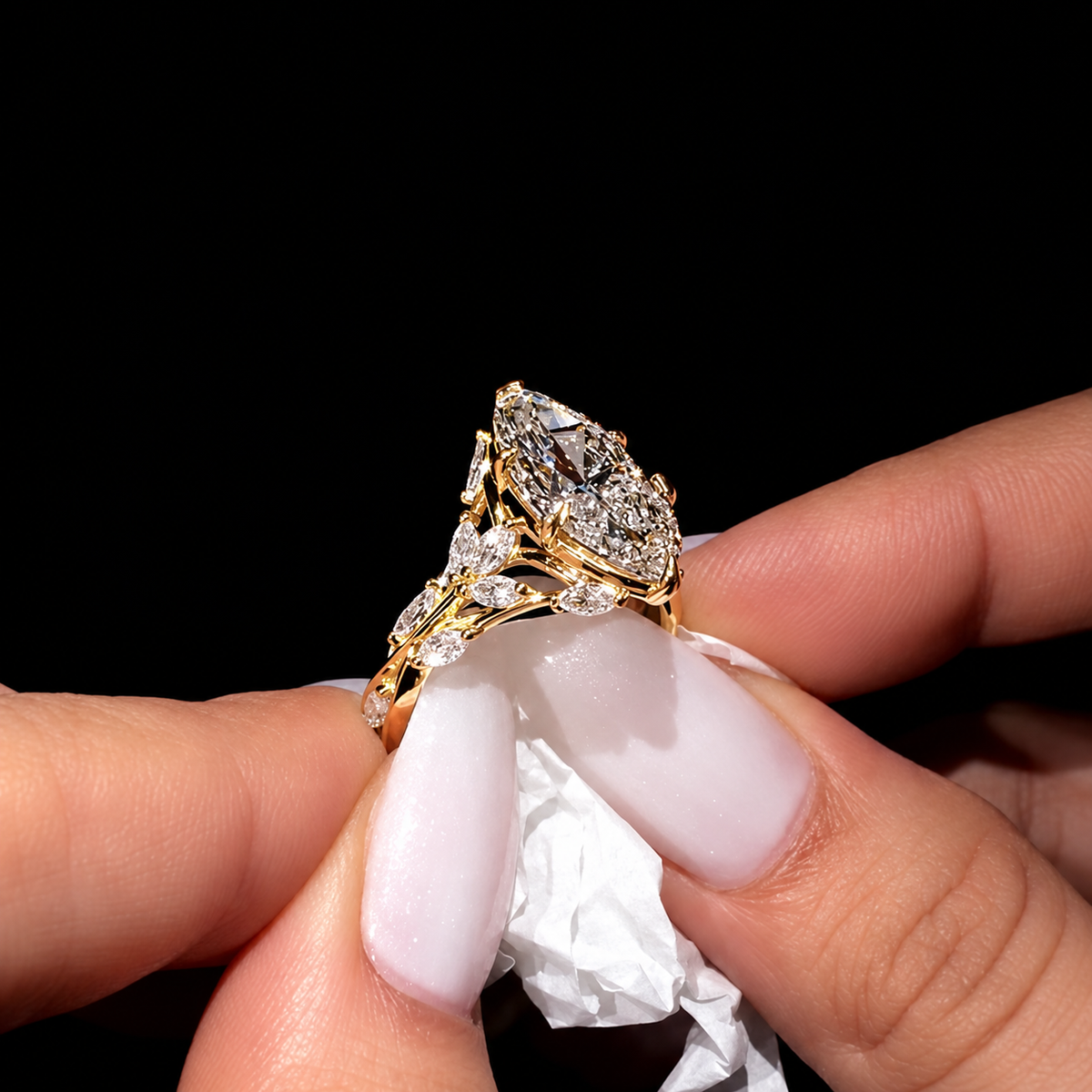 Nature Inspired 4.0ct Marquise Cut Gemstone Vine Engagement Ring