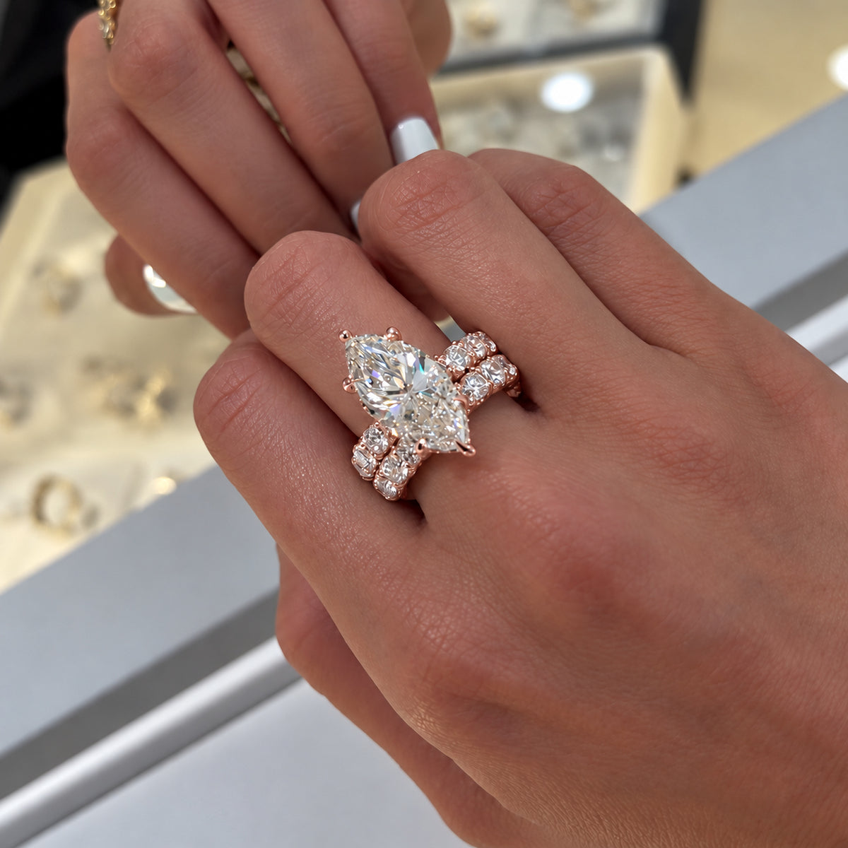 5.0ct Marquise Cut Gemstone Bridal Ring Set With Heavy-Duty Pave Band