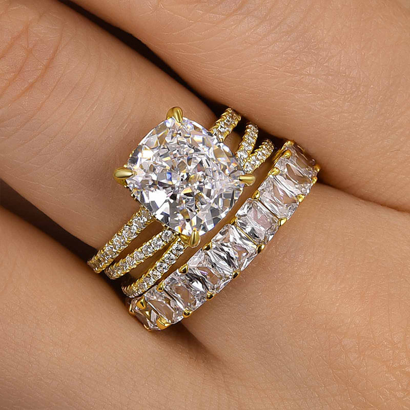 Solarii Cubic Zirconia 4.0ct Cushion Cut 925 Sterling Silver Wedding Ring Set