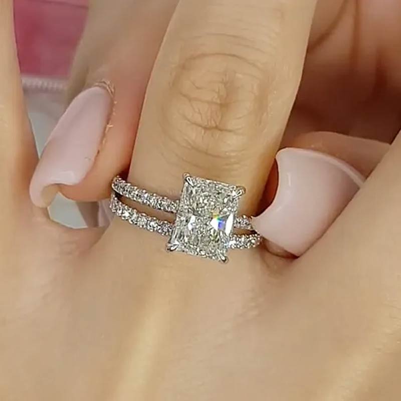 Solarii Moissanite 4.0ct Radiant Cut 925 Sterling Silver Wedding Ring Set