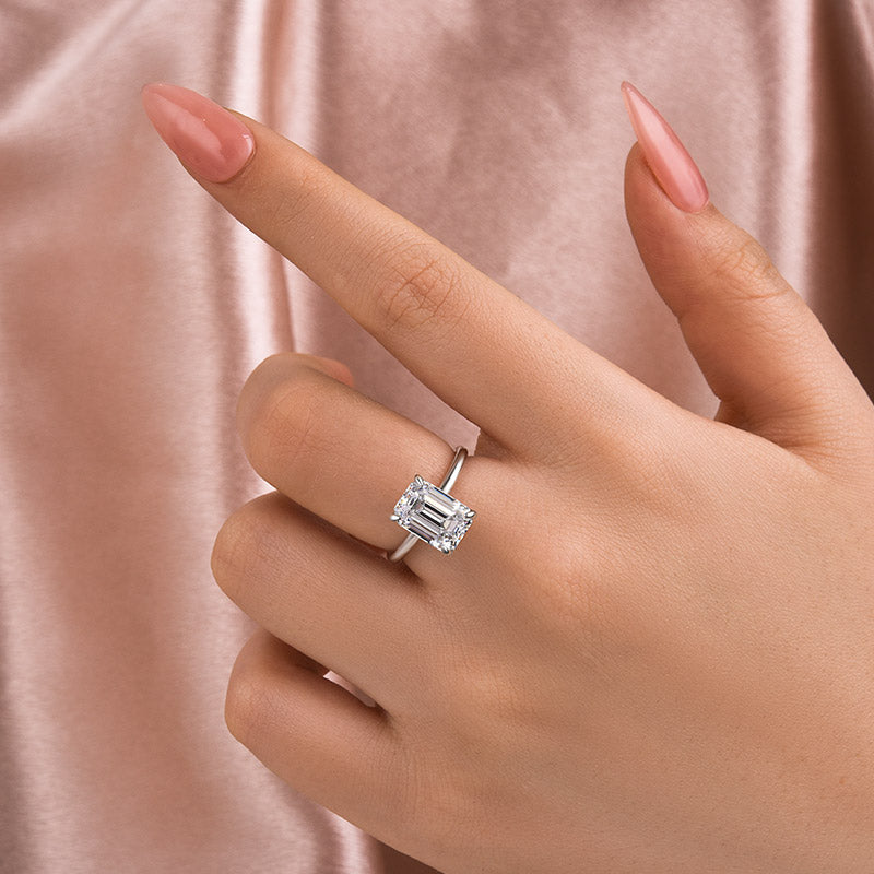 Solarii Moissanite 3.5ct Emerald Cut 925 Sterling Silver Engagement Ring
