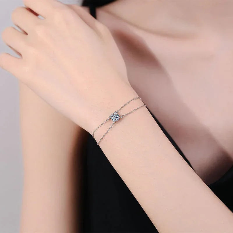 Solarii Moissanite 1.0ct Round Cut 925 Sterling Silver Bracelet