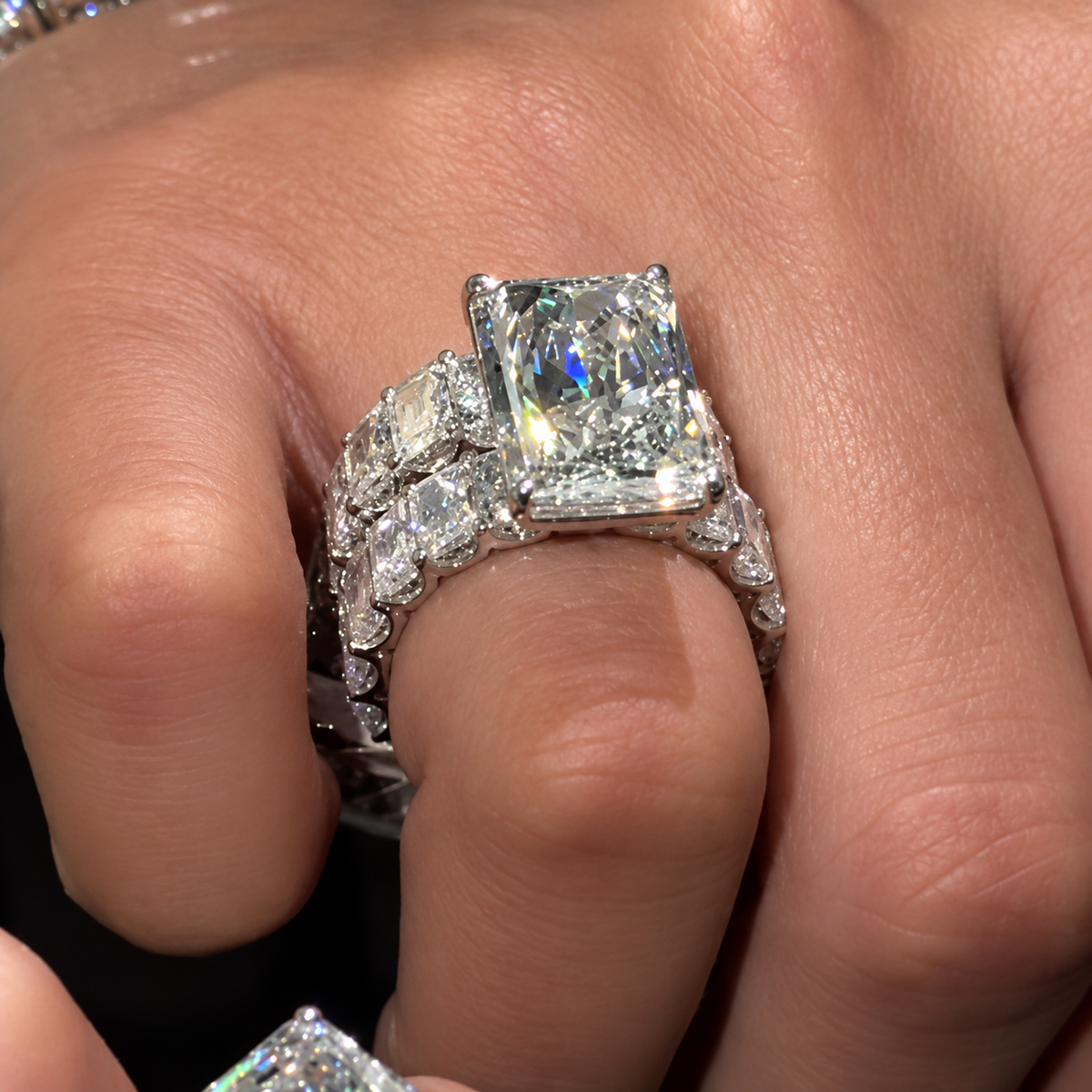 Luxurious 8.0ct Radiant Cut Gemstone Statement Ring Set