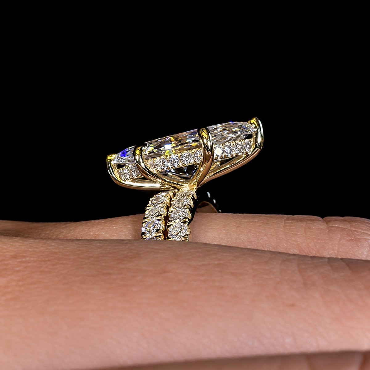 Elegant 3.0ct Marquise Cut Gemstone Engagement Ring Set