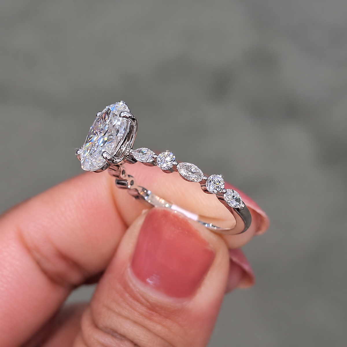 Dewdrop 2.0ct Oval Cut Petal Band Engagement Ring in Sterling Silver