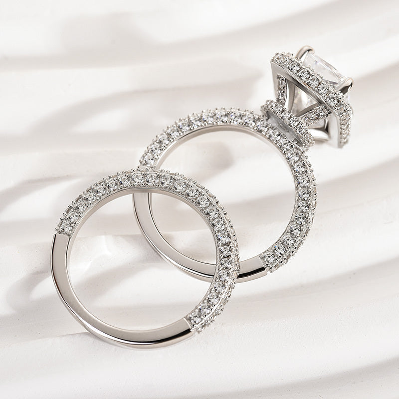 Solarii Eternal Sparkle Cubic Zirconia Ring 3.5ct Radiant Cut 925 Sterling Silver Wedding Ring Set