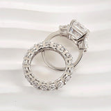 Sumptuous Radiant Cut 8.0ct Three Stone 925 Sterling Silver Wedding Ring Set