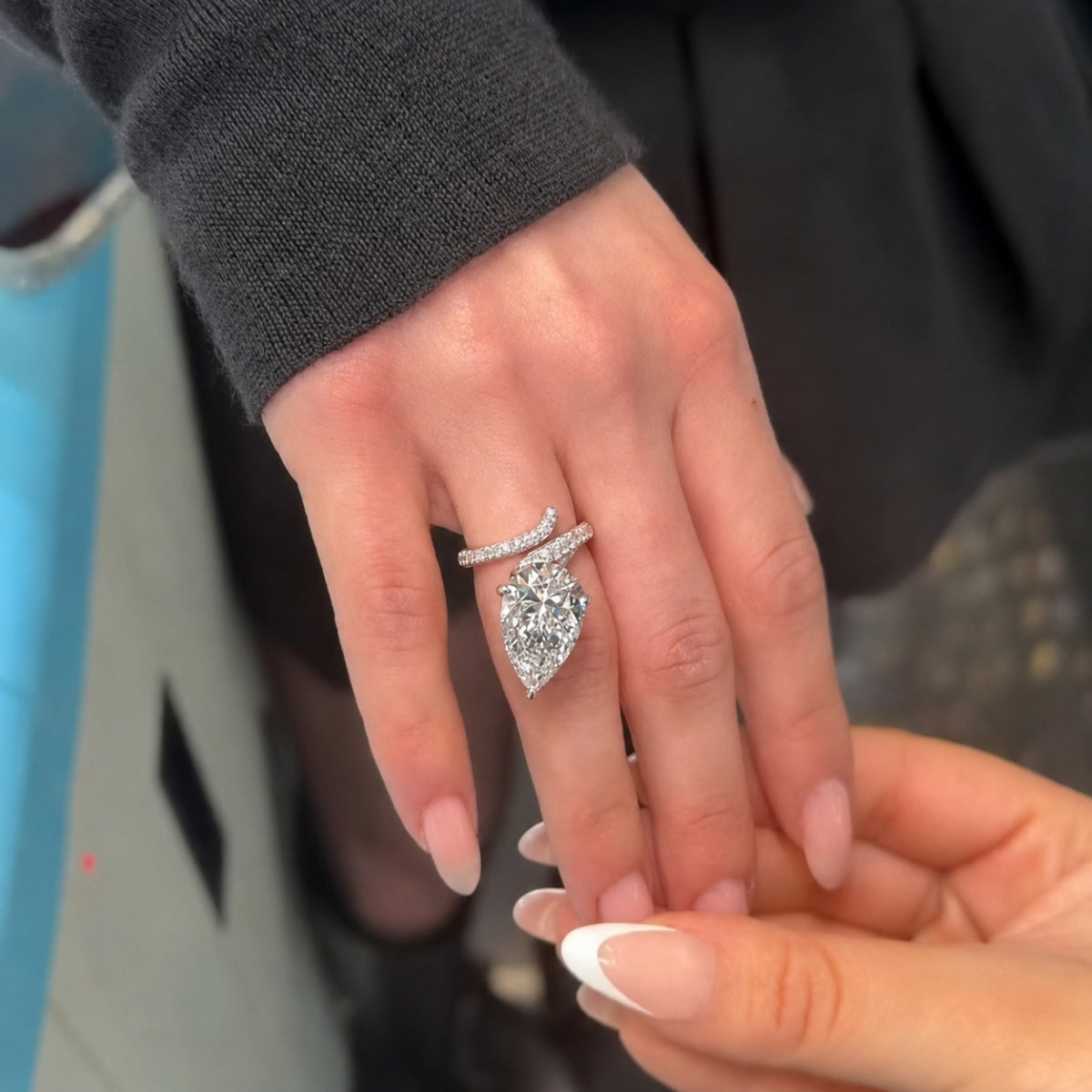 Graceful Swirl Pear Cut 6.0ct Engagement Ring In Sterling Silver