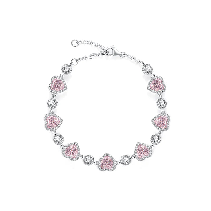 Solarii "Ms Charming" Halo Heart Sterling Silver Tennis Bracelet