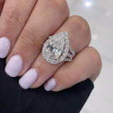 Vintage 4.5ct Split Shank Halo Pear Cut Engagement Ring In Sterling Silver