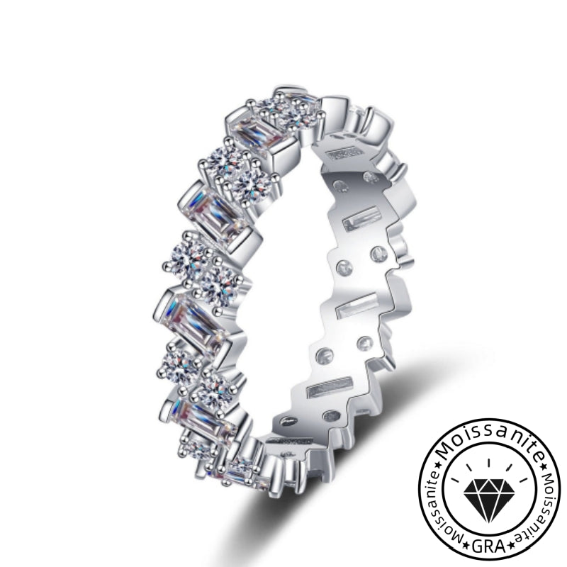 Solarii Moissanite 3.08ct Round Cut&Emerald Cut Full Eternity Ring 925 Sterling Silver Wedding Band