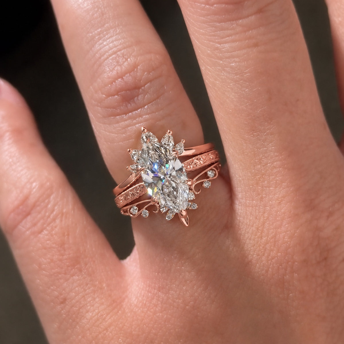3.0ct Marquise Cut Vintage Tiara Stacking Ring Set
