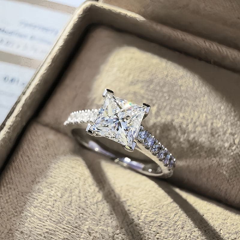 Solarii Moissanite Princess Cut 925 Sterling Sliver Engagement Ring