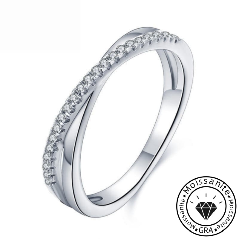 Solarii Moissanite 0.15ct Round Cut X Criss Cross 925 Sterling Silver Wedding Band