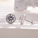 Chic Halo Round Cut Women's Stud Earrings In Sterling Sliver