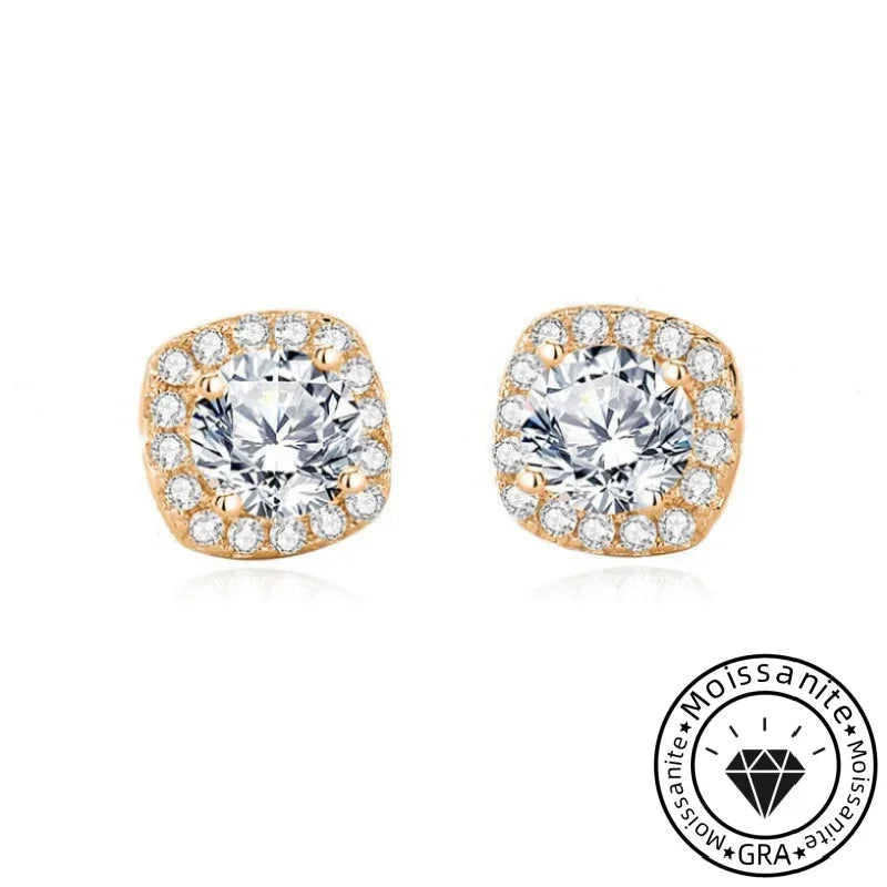 Solarii Moissanite Round Cut Halo 925 Sterling Silver Stud Earrings