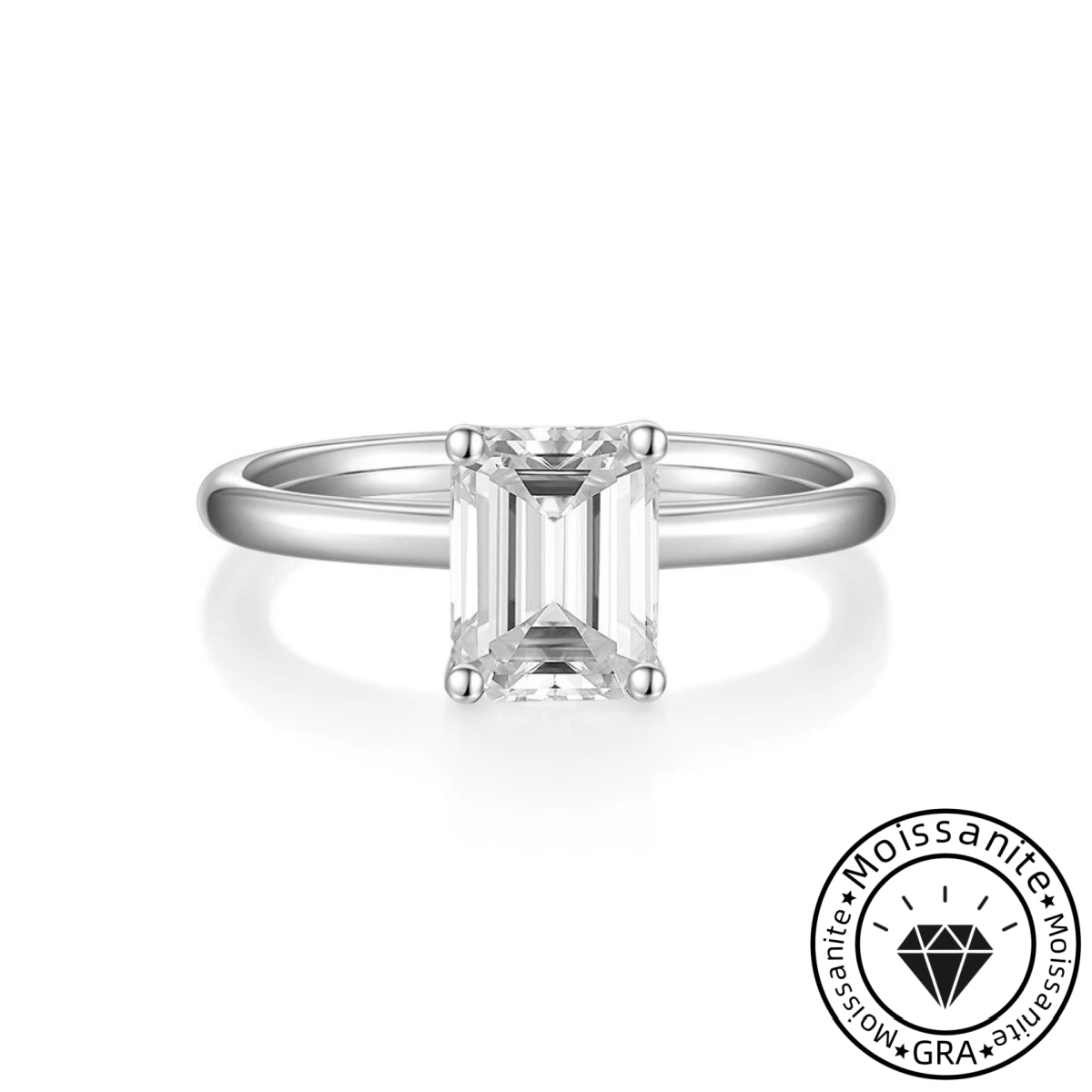 Classic Solarii Moissanite 2.0ct Emerald Cut 925 Sterling Silver Engagement Ring