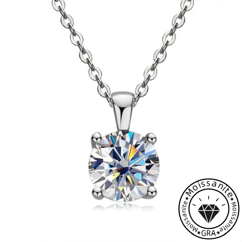 Solarii Moissanite 1.0ct Round Cut 4 Prong 925 Sterling Silver Necklace