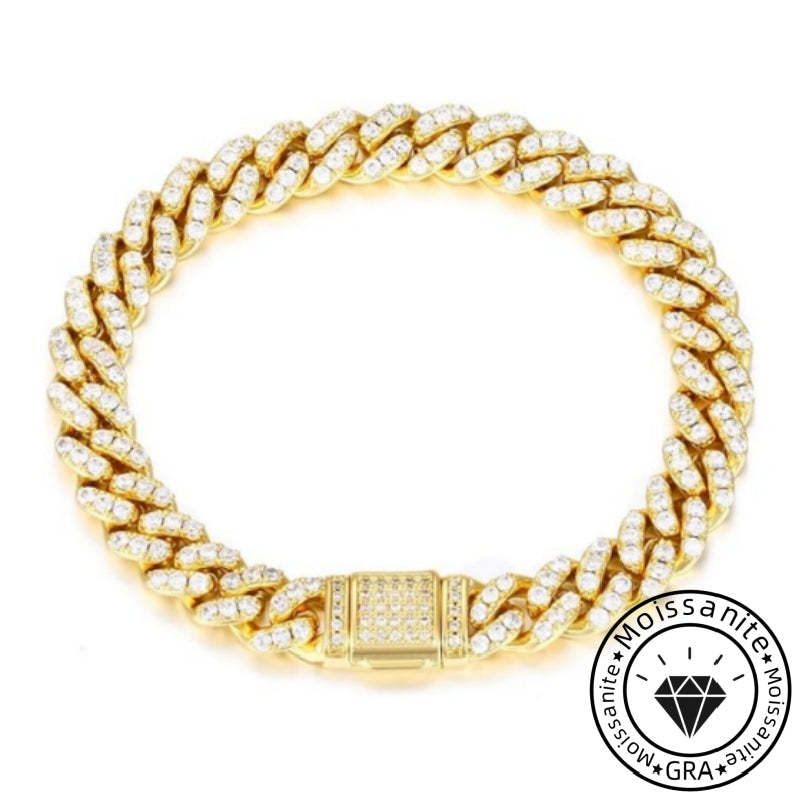 Solarii Moissanite Cuban Link Round Cut 925 Sterling Silver Bracelet