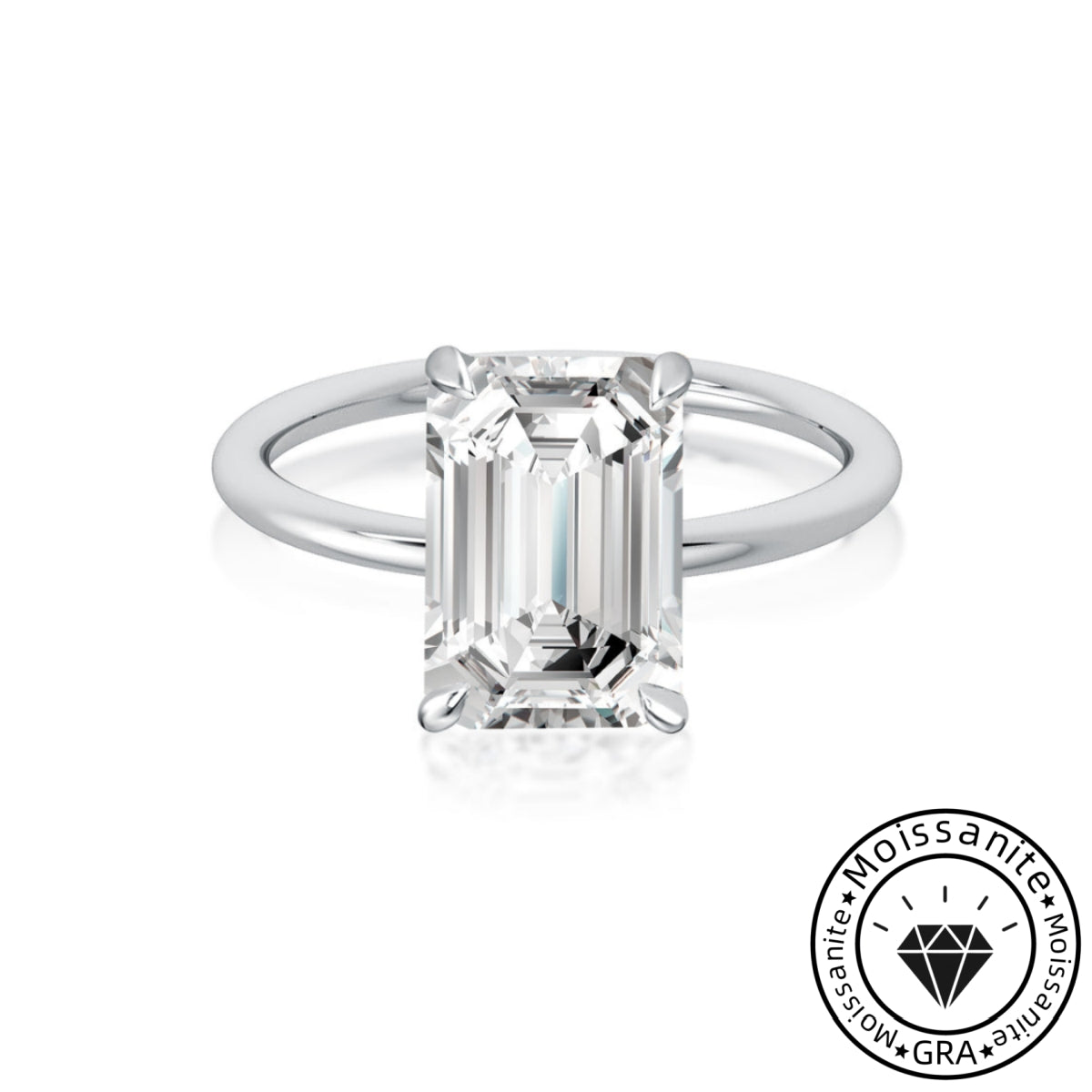 Solarii Moissanite 3.5ct Emerald Cut 925 Sterling Silver Engagement Ring