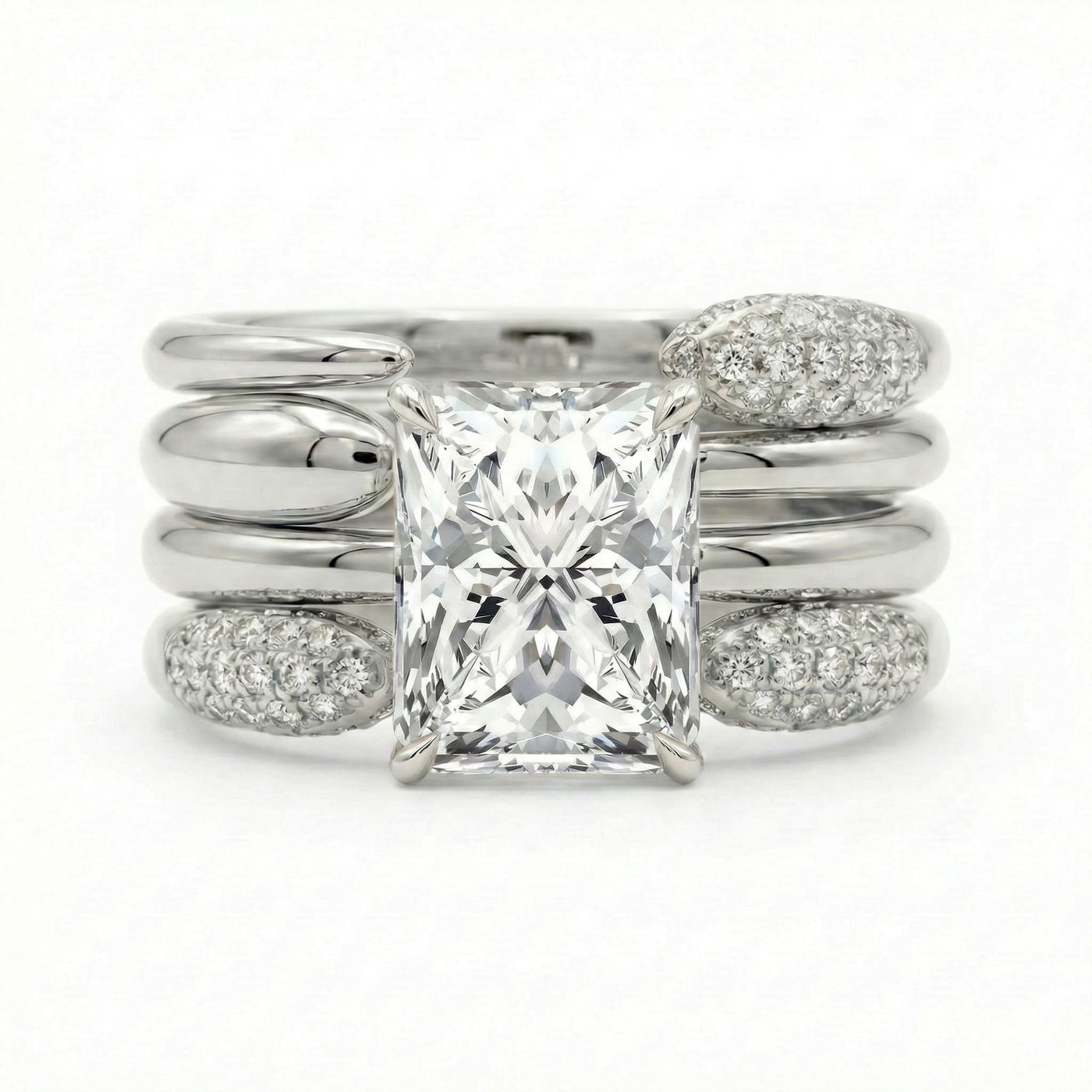 Vintage Radiant Cut 5.0 Ct Solitaire 4pc Wedding Ring Set 925 Sterling Silver