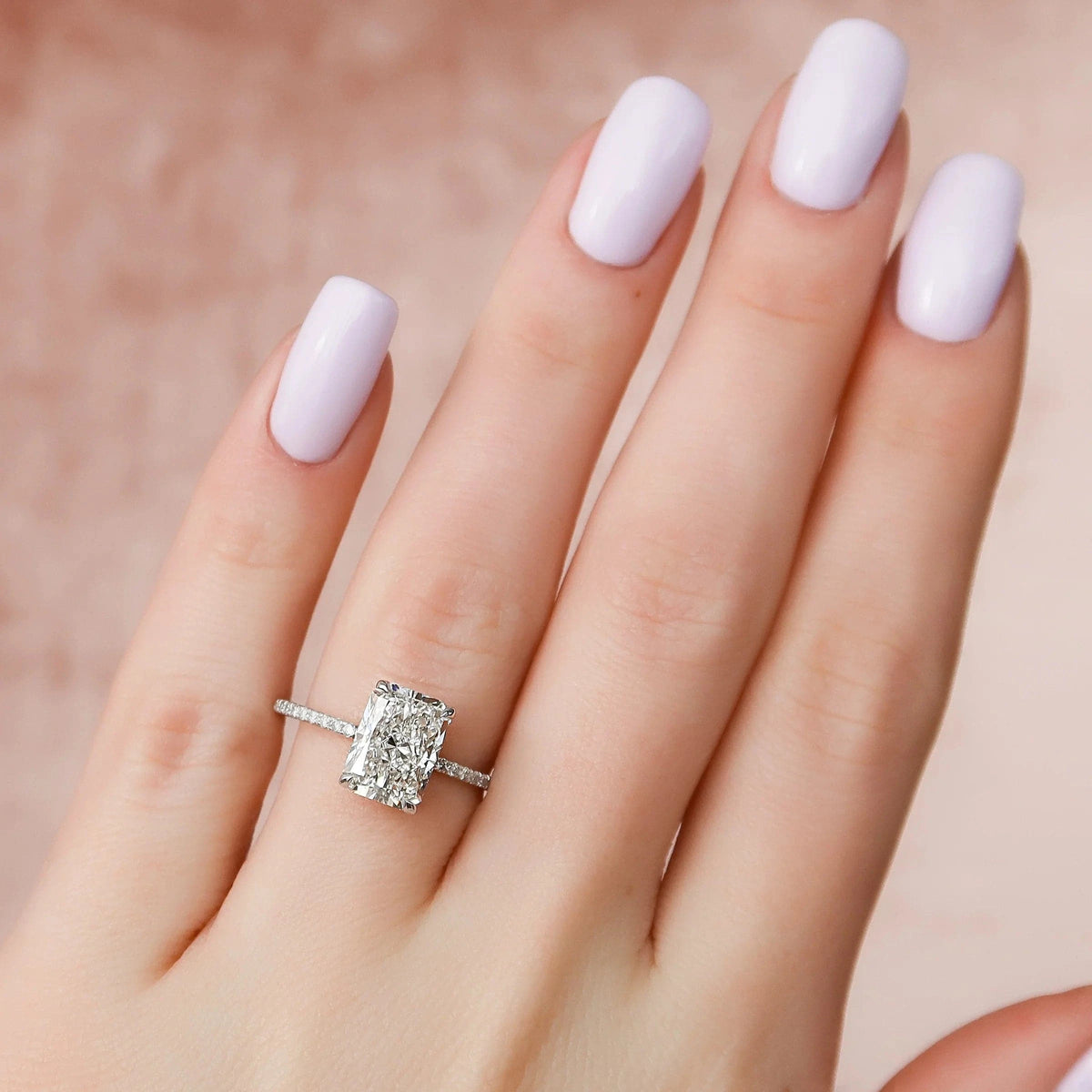 Solarii Moissanite 4.0ct Hidden Halo Radiant Cut 925 Sterling Silver Engagement Ring