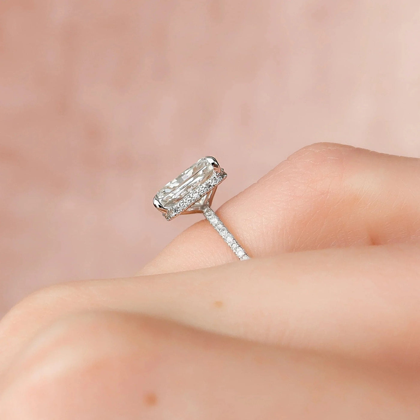 Solarii Moissanite 4.0ct Hidden Halo Radiant Cut 925 Sterling Silver Engagement Ring