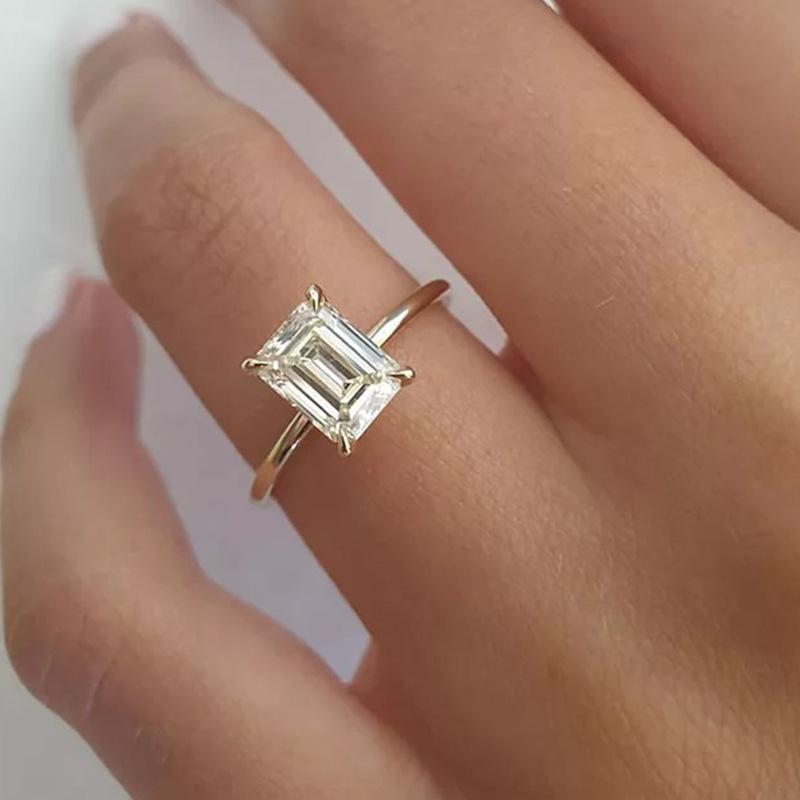 Solarii Moissanite 3.5ct Emerald Cut 925 Sterling Silver Engagement Ring
