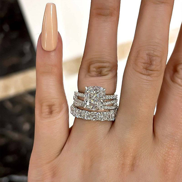 Solarii Cubic Zirconia 4.0ct Cushion Cut 925 Sterling Silver Wedding Ring Set