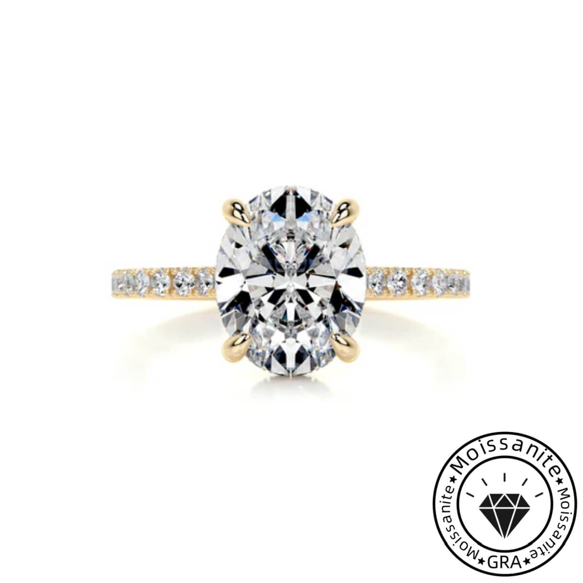 Radiating Solarii Moissanite 3.0ct Oval Cut 925 Sterling Silver Hidden Halo Engagement Ring
