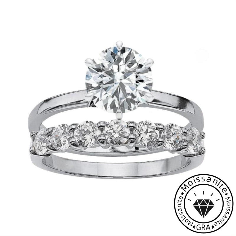 Solarii Moissanite 2.0ct Round Cut 925 Sterling Silver Wedding Ring Set
