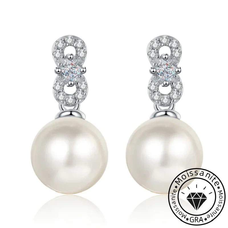 Solarii Moissanite Round Cut 925 Sterling Silver Natural Freshwater Pearl Earrings