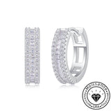 Emerald Cut Moissanite Hoop Earrings in White Gold Plating, 925 Sterling Silver
