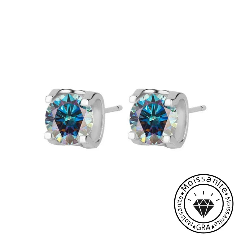 Solarii Moissanite Round Cut 925 Sterling Silver Stud Earrings