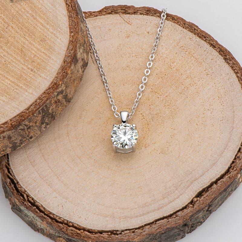 Solarii Moissanite 1.0ct Round Cut 4 Prong 925 Sterling Silver Necklace
