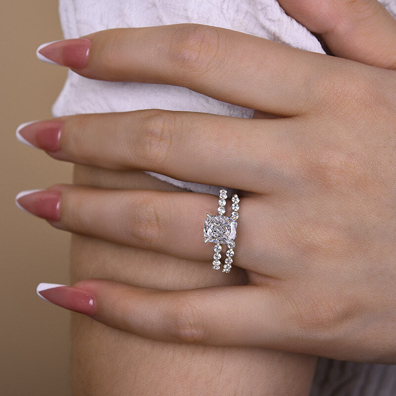 Exquisite 2.0ct Cushion Cut Wedding Ring Set In Sterling Silver