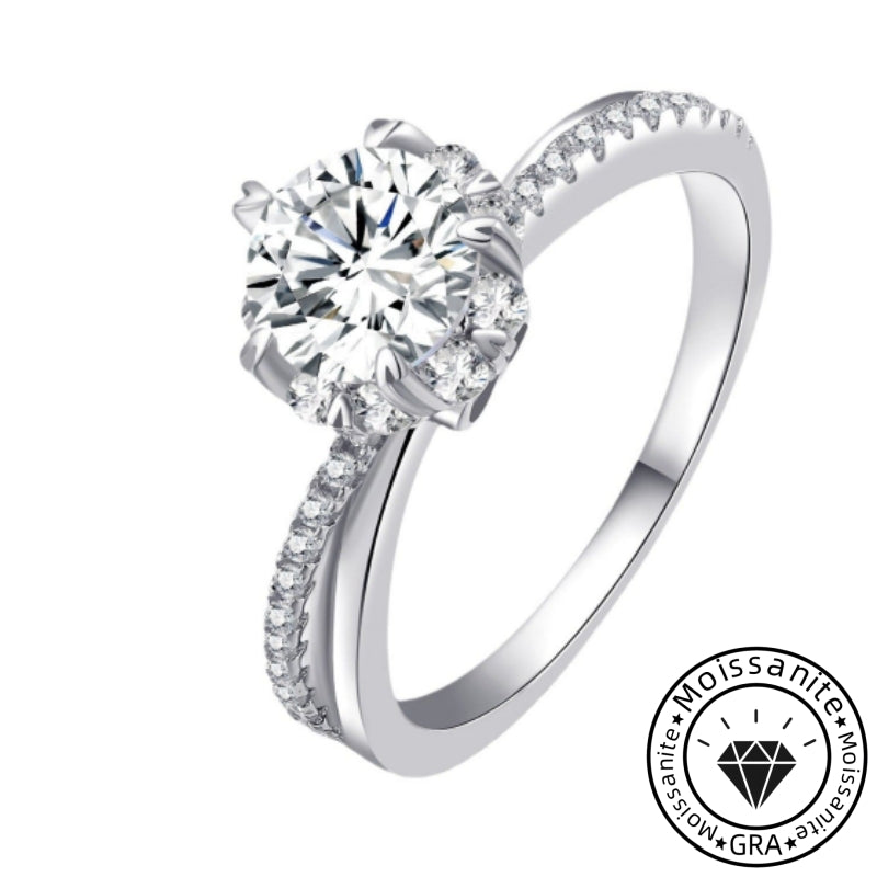 Solarii Moissanite 1.0ct Round Cut 925 Sterling Silver Engagement Ring