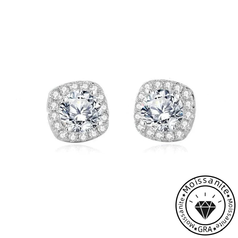 Solarii Moissanite Round Cut Halo 925 Sterling Silver Stud Earrings