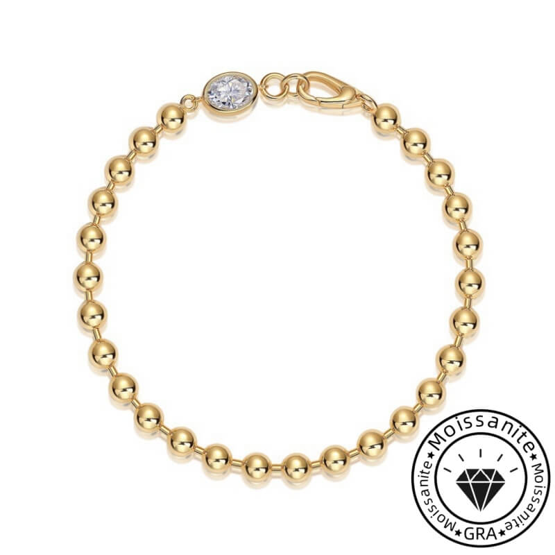 Oval Cut Center Beaded Bracelet with Yellow Gold Plating, 925 Sterling Silver