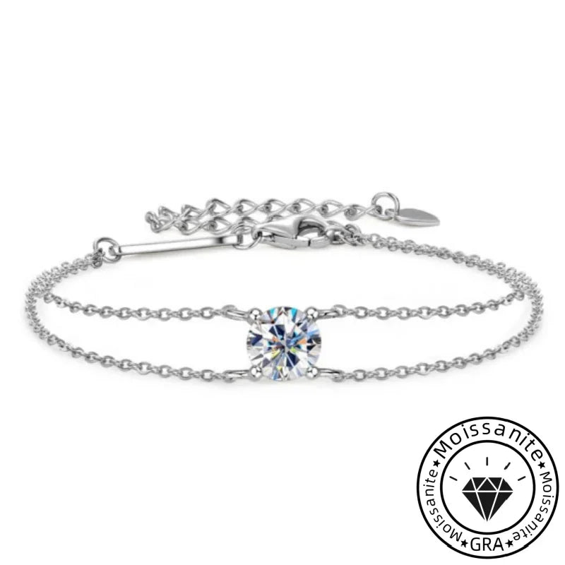 Solarii Moissanite 1.0ct Round Cut 925 Sterling Silver Bracelet