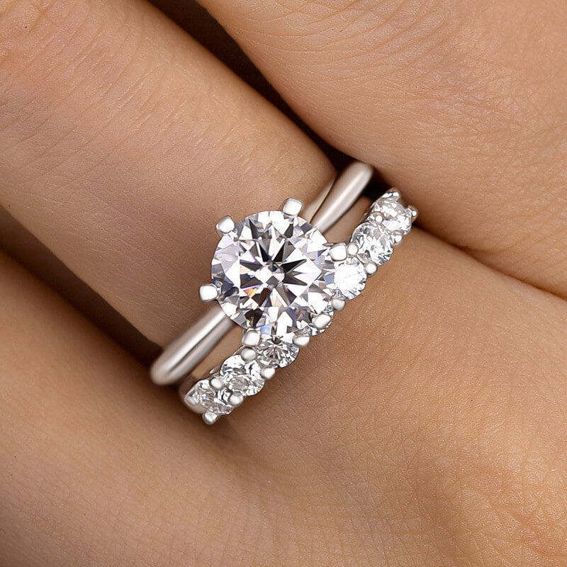 Solarii Moissanite 2.0ct Round Cut 925 Sterling Silver Wedding Ring Set